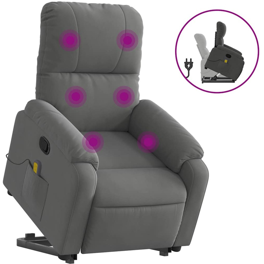 Vidaxl Stand Up Massage Recliner Chair Dark Gray Microfiber Fabric