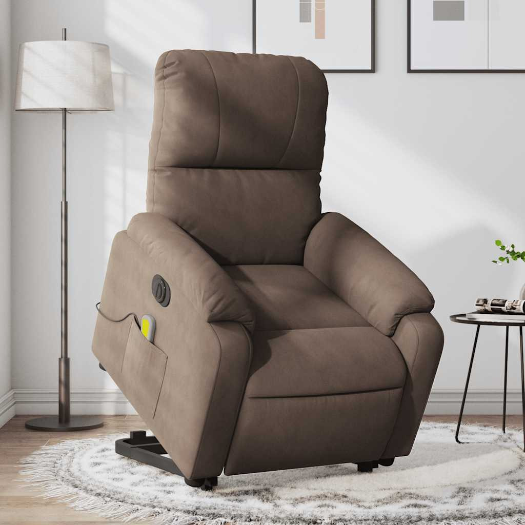 Vidaxl Electric Stand Up Massage Recliner Chair Brown Microfiber Fabric