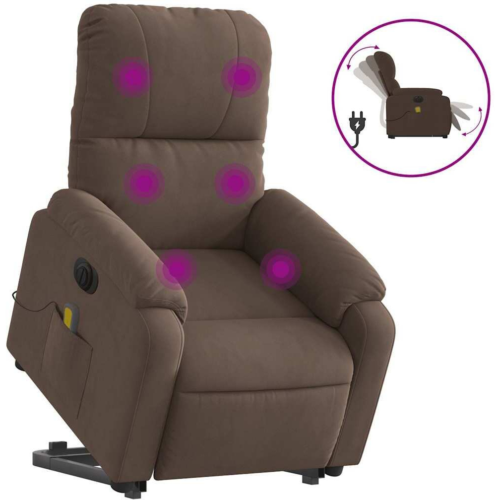Vidaxl Electric Stand Up Massage Recliner Chair Brown Microfiber Fabric