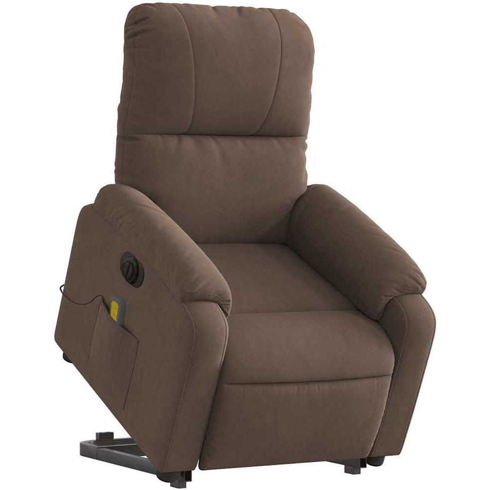 Vidaxl Electric Stand Up Massage Recliner Chair Brown Microfiber Fabric