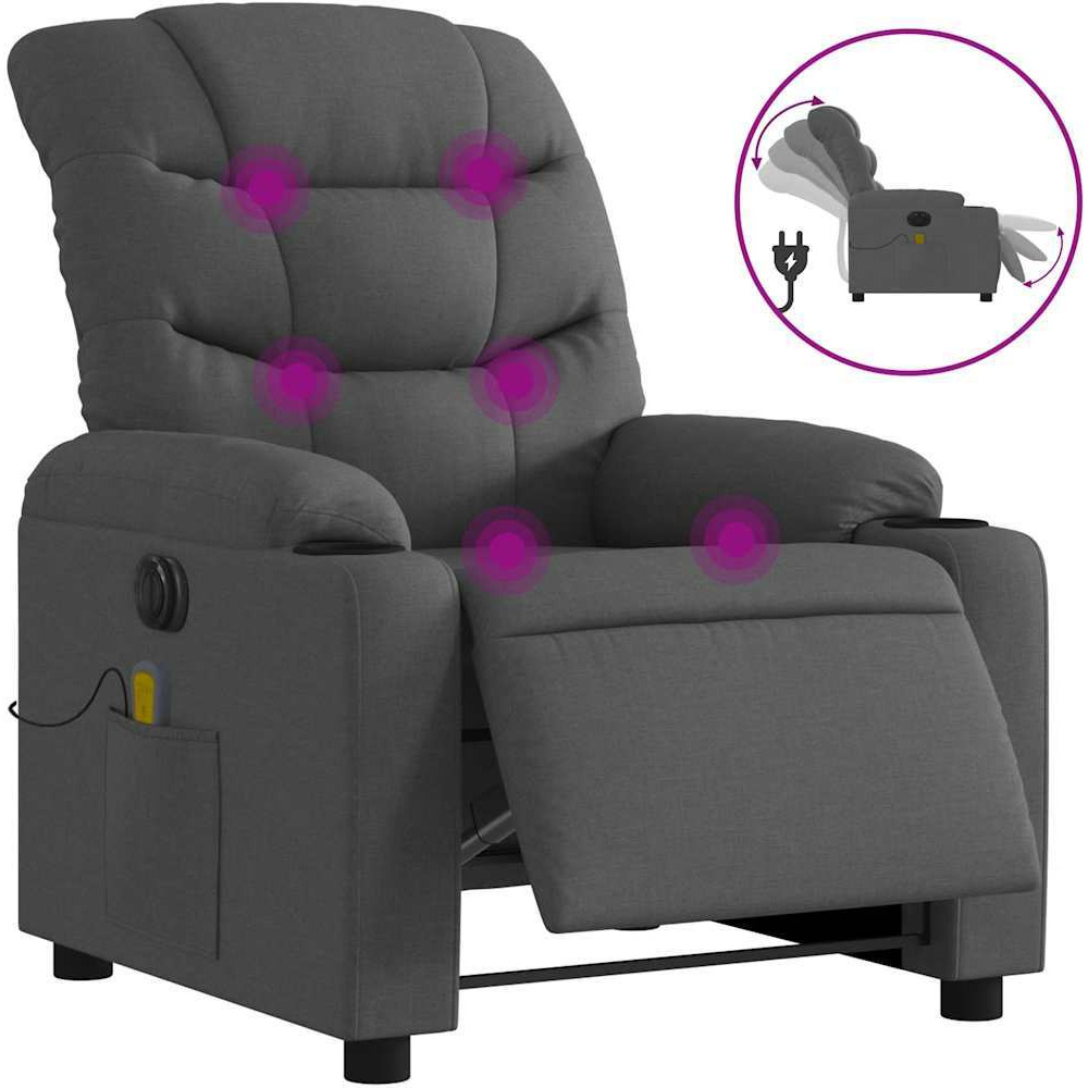 Vidaxl Electric Massage Recliner Chair Dark Gray Fabric