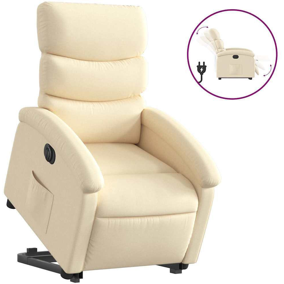 Vidaxl Electric Stand Up Recliner Chair Cream Fabric