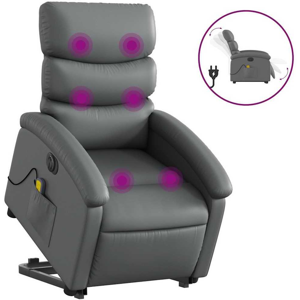 Vidaxl Electric Stand Up Massage Recliner Chair Gray Faux Leather