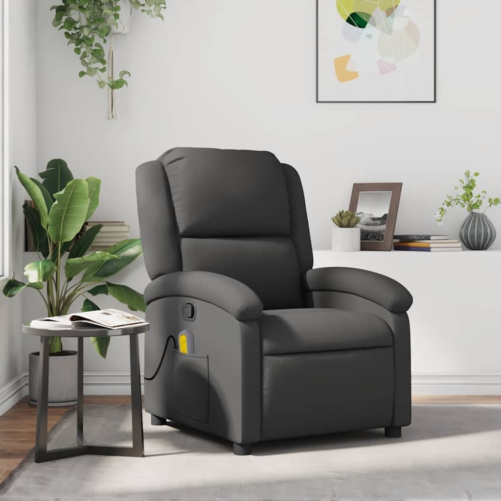 Vidaxl Massage Recliner Chair Gray Real Leather