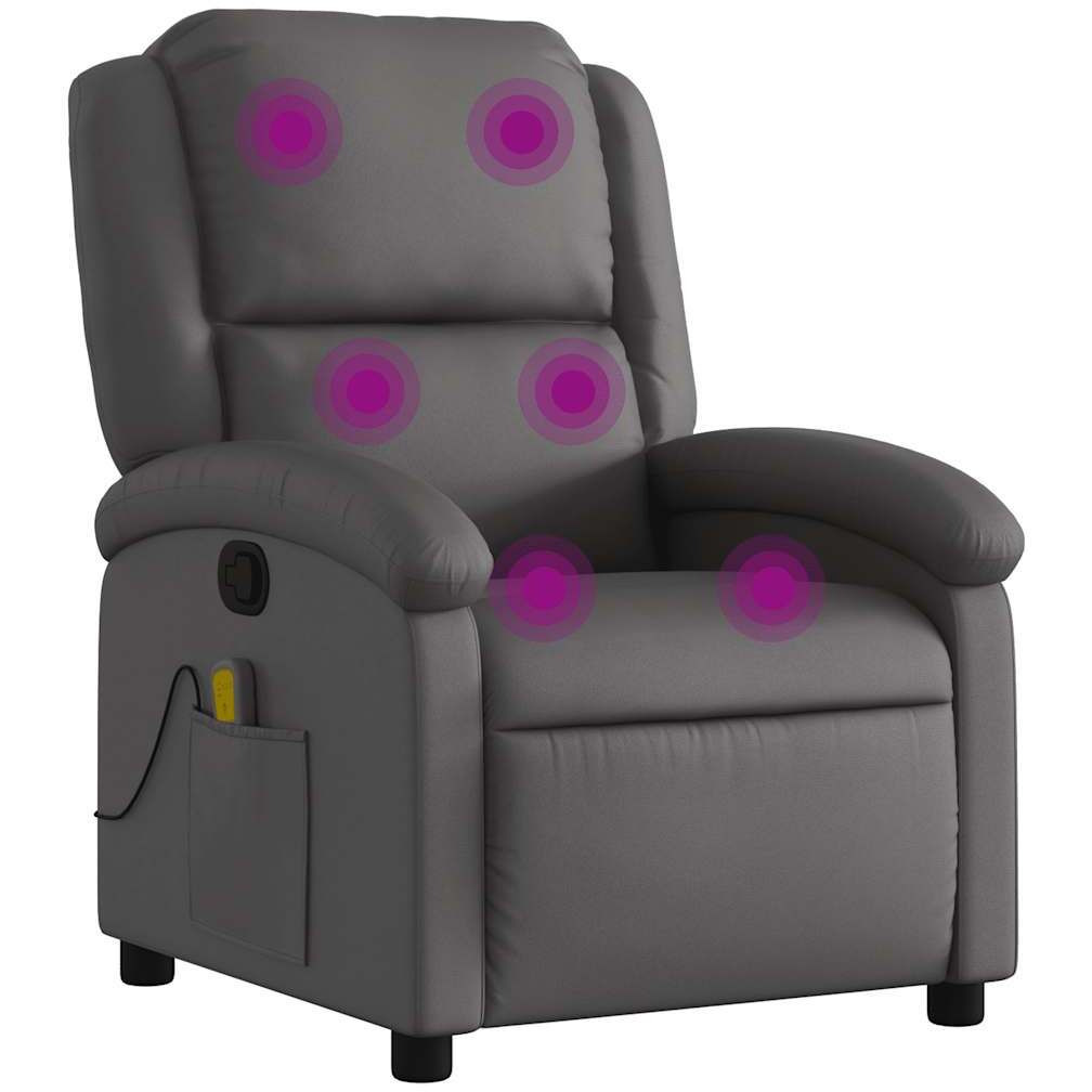 Vidaxl Massage Recliner Chair Gray Real Leather