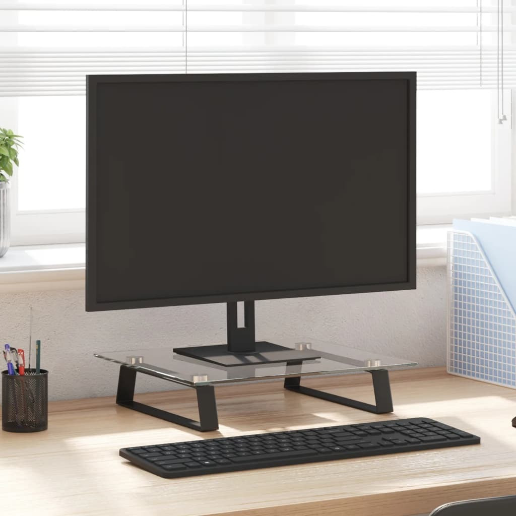 Vidaxl Monitor Stand Black 15.7"&quotX13.8"&quotX3.1"" Tempered Glass And Metal