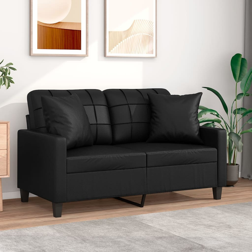 Vidaxl 2-Seater Sofa With Throw Pillows Black 47.2"" Faux Leather