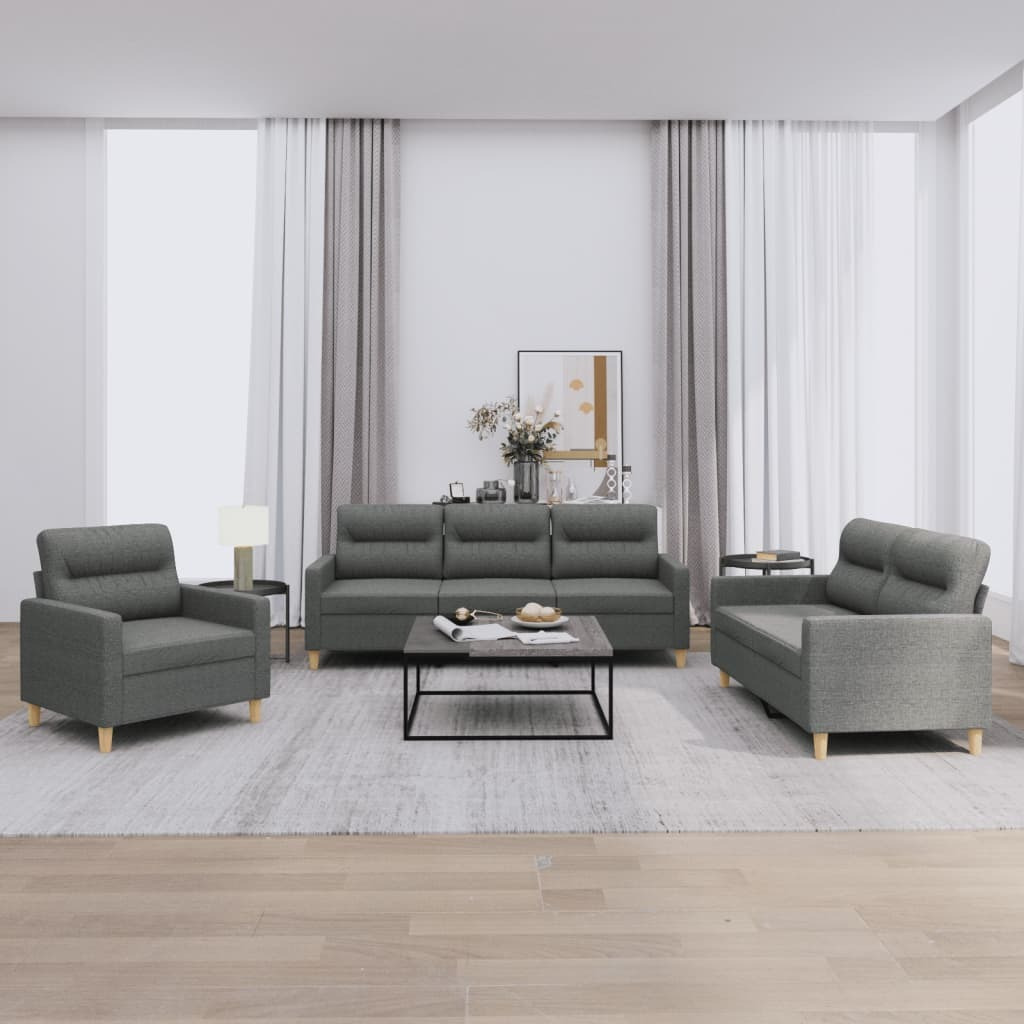 Vidaxl 3 Piece Sofa Set With Cushions Dark Gray Fabric