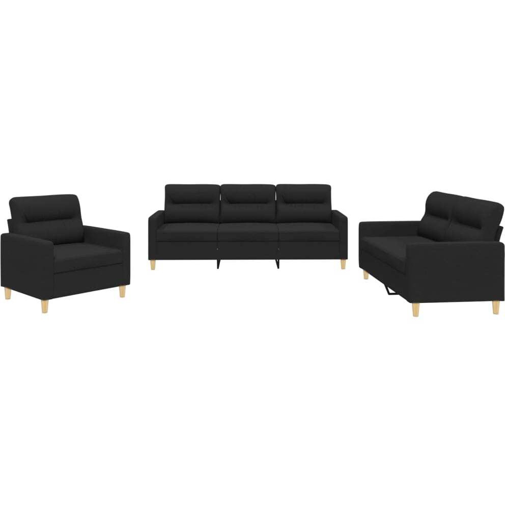 Vidaxl 3 Piece Sofa Set With Cushions Black Fabric