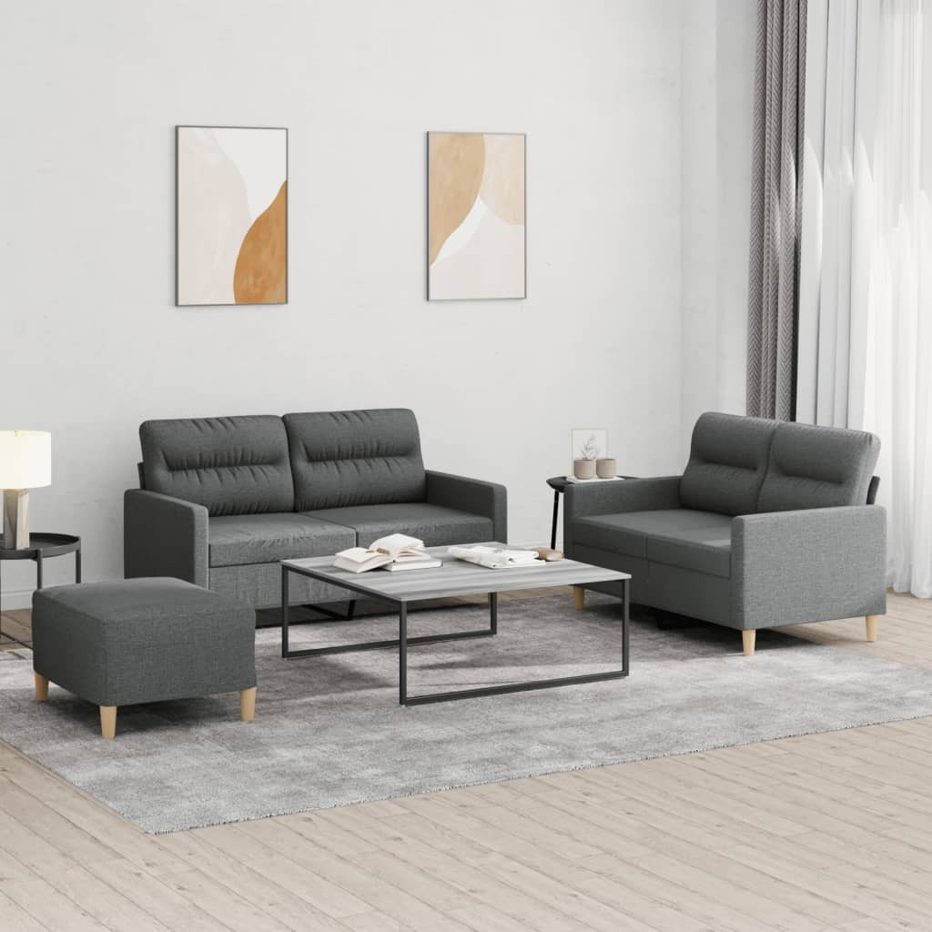 Vidaxl 3 Piece Sofa Set With Cushions Dark Gray Fabric