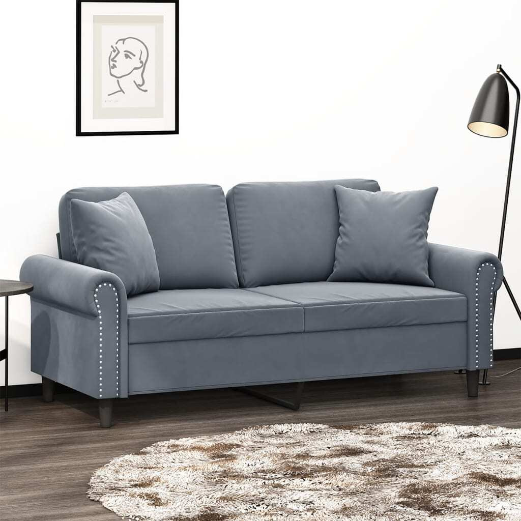 Vidaxl 2-Seater Sofa With Throw Pillows Dark Gray 55.1"" Velvet