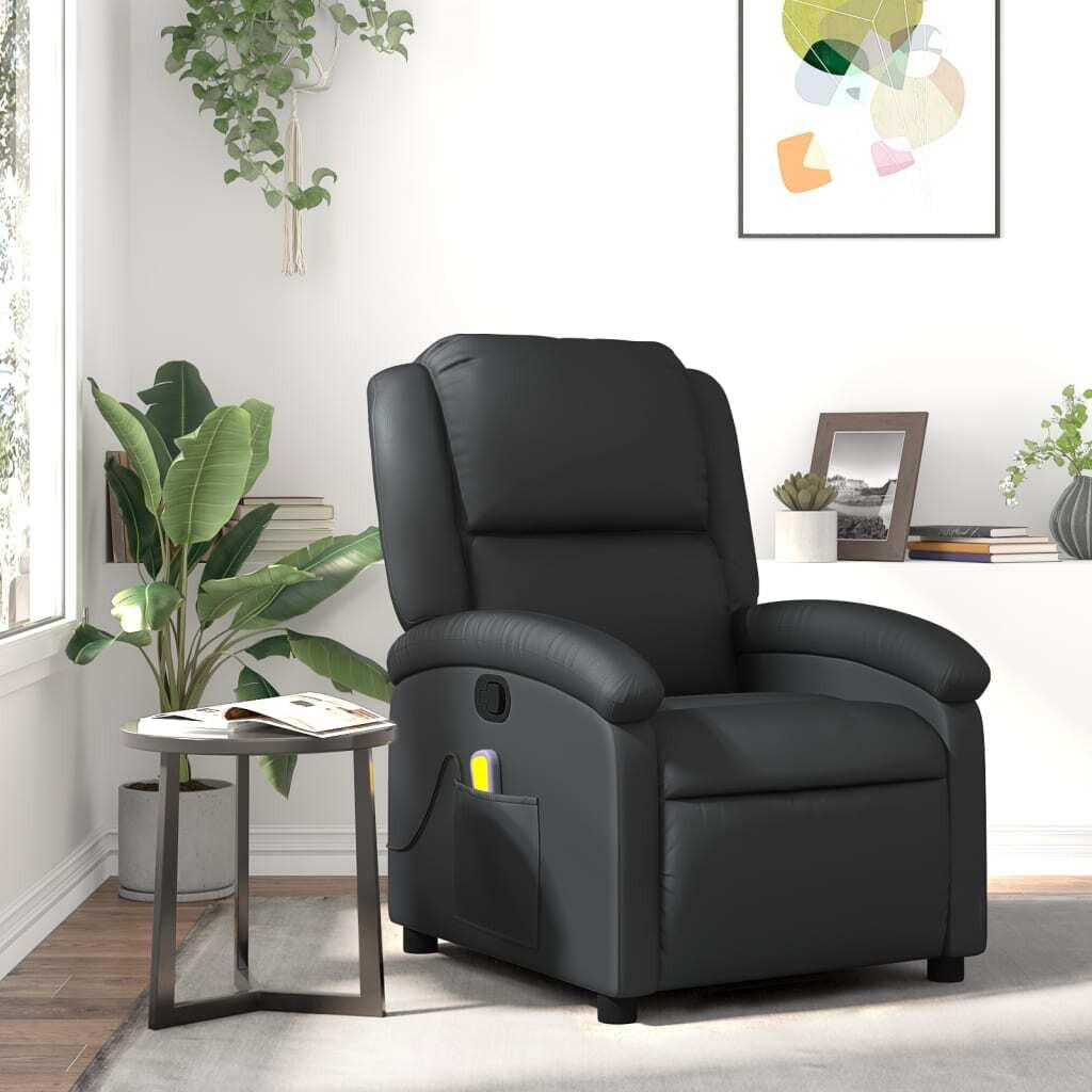 Vidaxl Massage Recliner Chair Black Real Leather