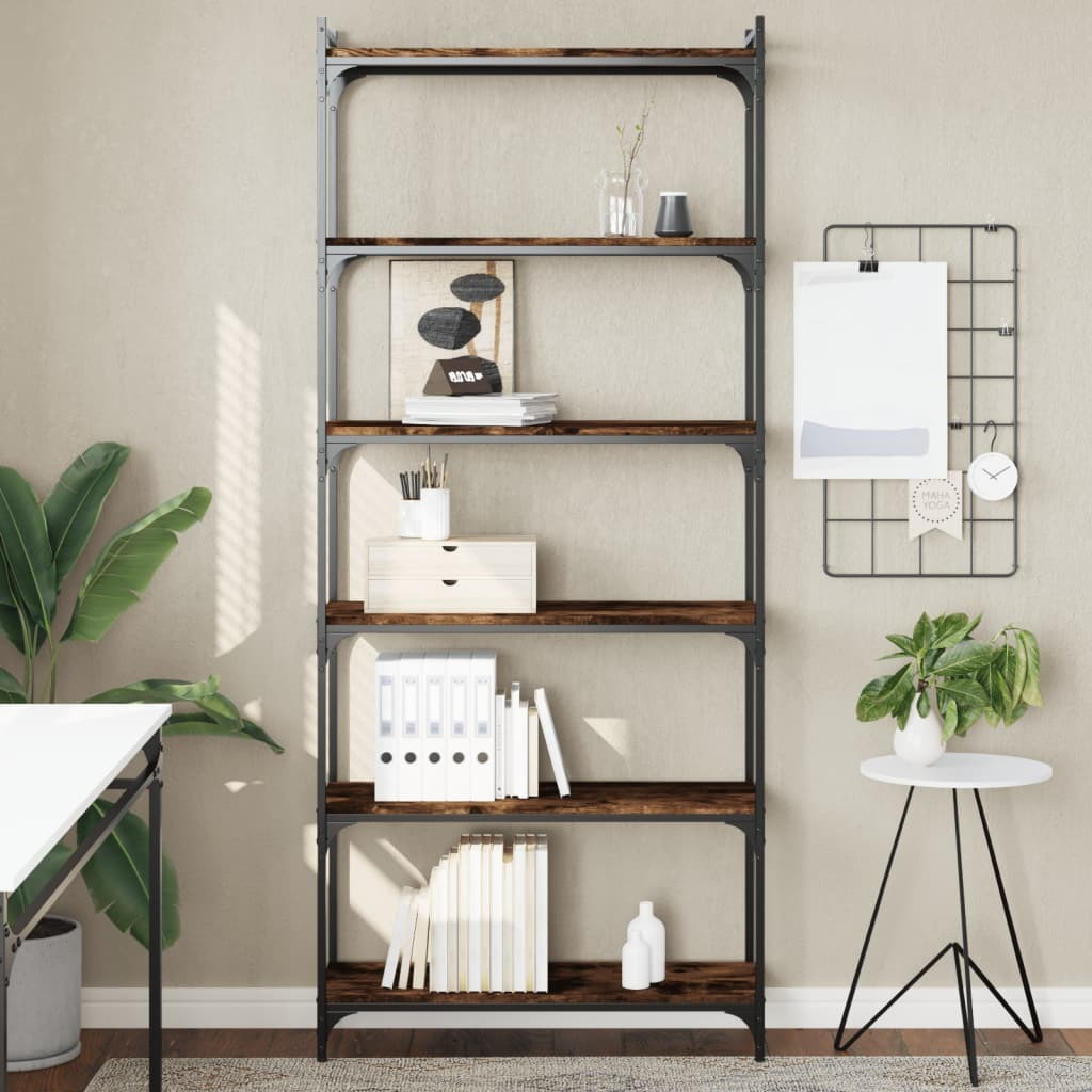 Vidaxl Bookcase 6-Tier Smoked Oak 31.5"&quotX11.8"&quotX74"" Engineered Wood