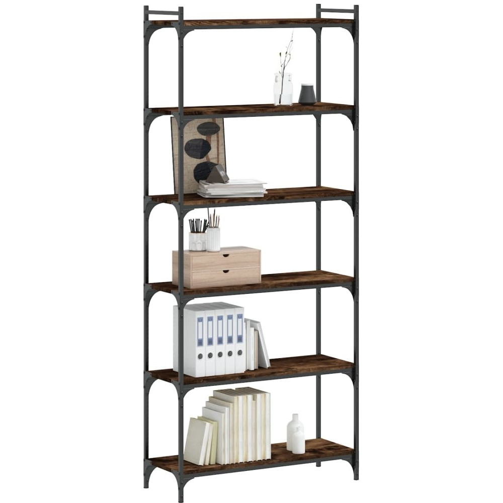 Vidaxl Bookcase 6-Tier Smoked Oak 31.5"&quotX11.8"&quotX74"" Engineered Wood