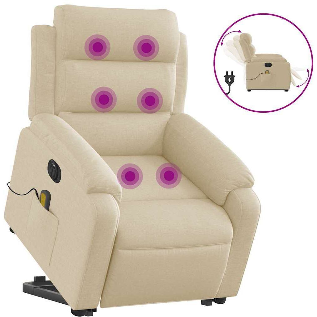 Vidaxl Electric Stand Up Massage Recliner Chair Cream Fabric