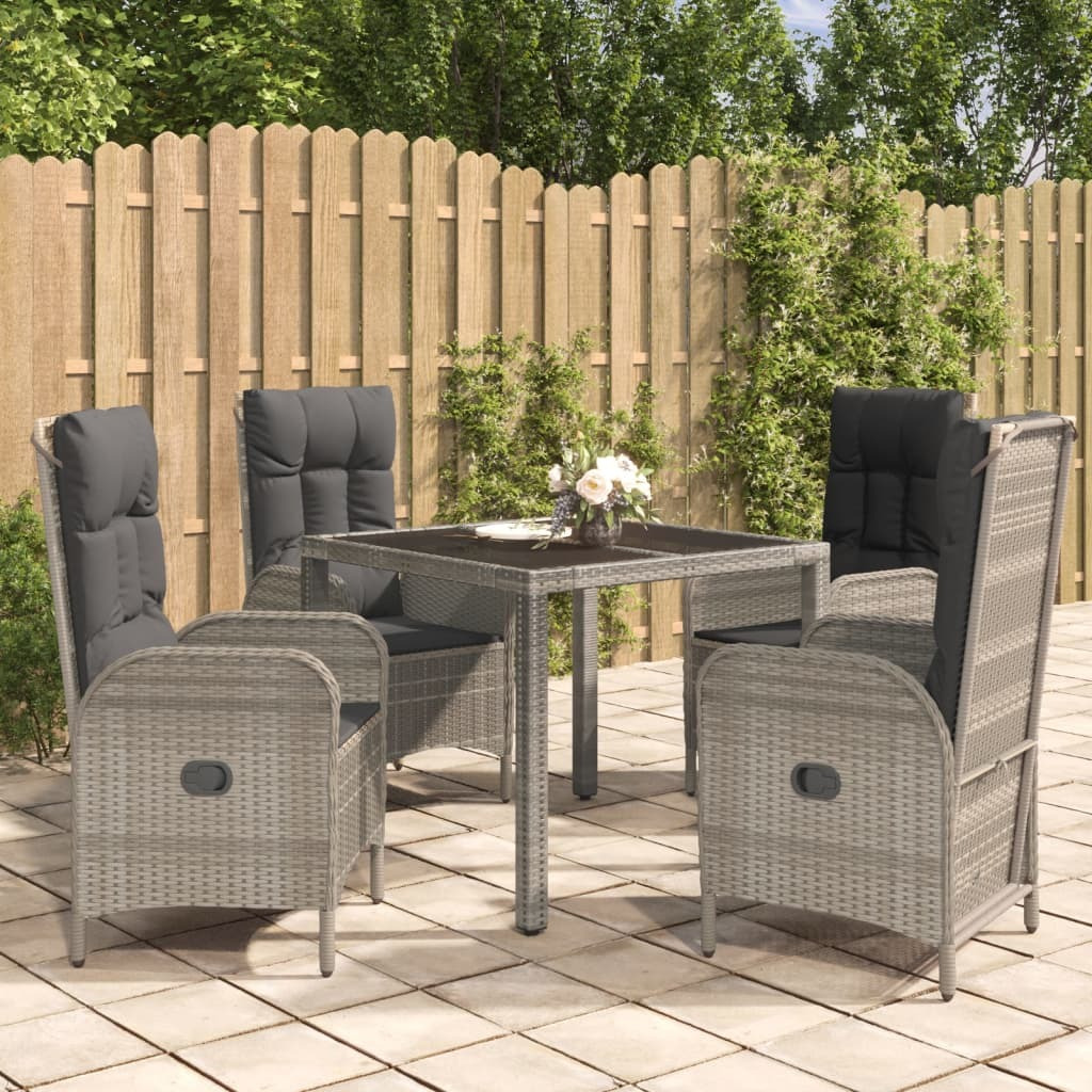 Vidaxl 5 Piece Patio Dining Set With Cushions Gray Poly Rattan