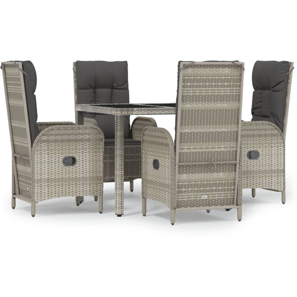Vidaxl 5 Piece Patio Dining Set With Cushions Gray Poly Rattan