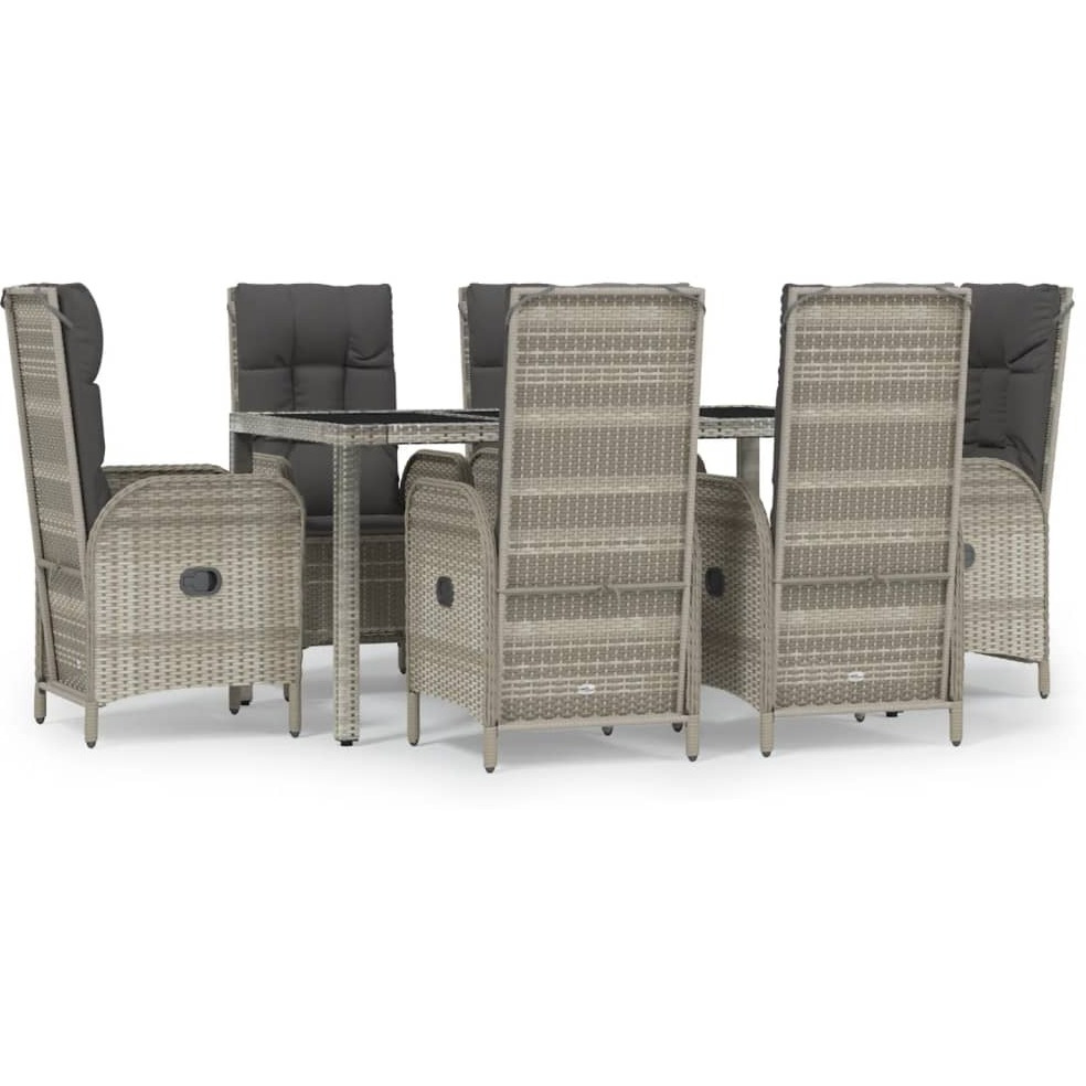 Vidaxl 7 Piece Patio Dining Set With Cushions Gray Poly Rattan