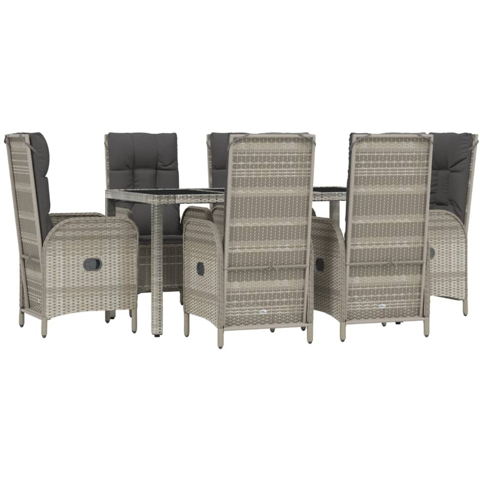Vidaxl 7 Piece Patio Dining Set With Cushions Gray Poly Rattan