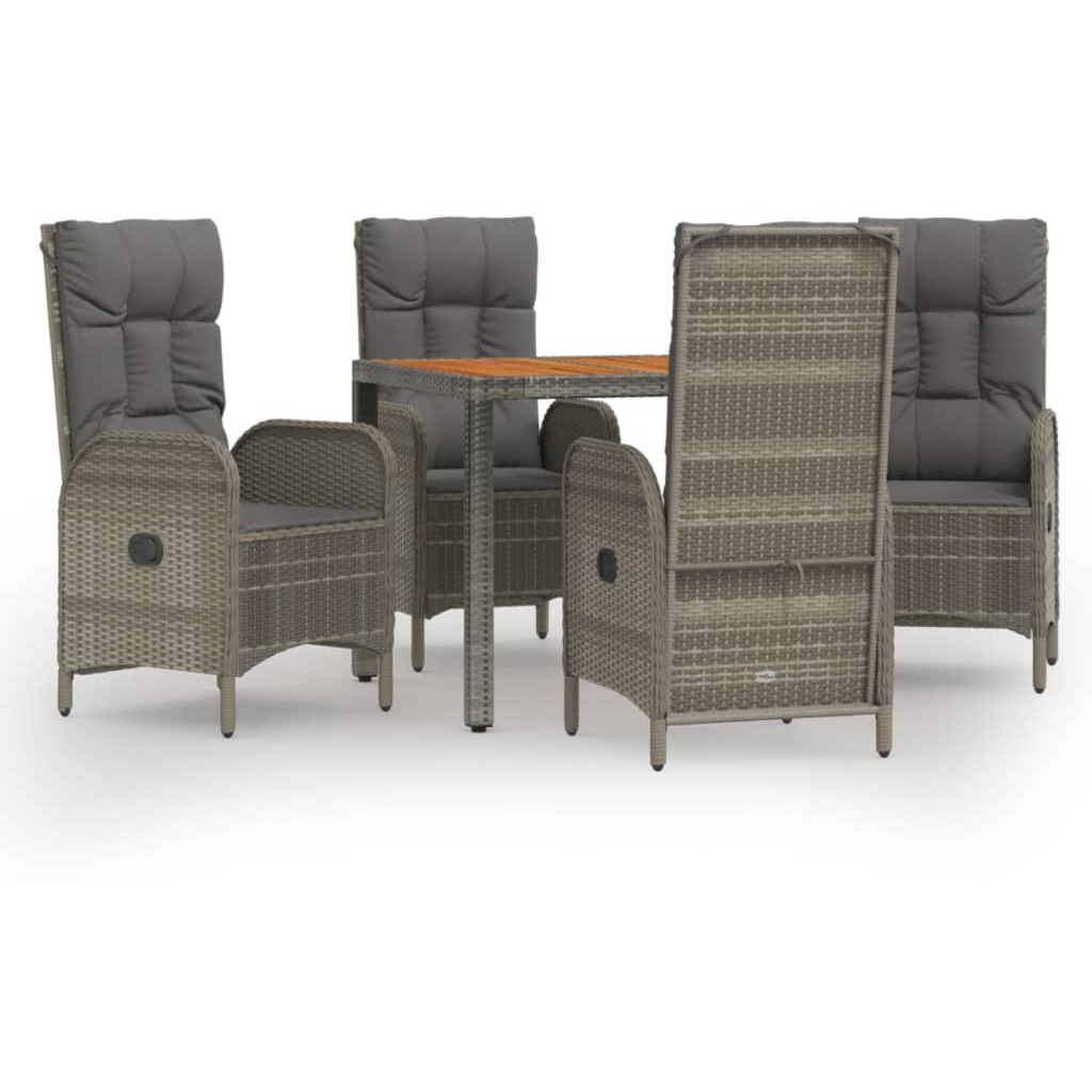 Vidaxl 5 Piece Patio Dining Set With Cushions Gray Poly Rattan