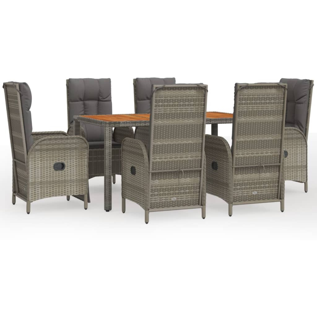 Vidaxl 7 Piece Patio Dining Set With Cushions Gray Poly Rattan