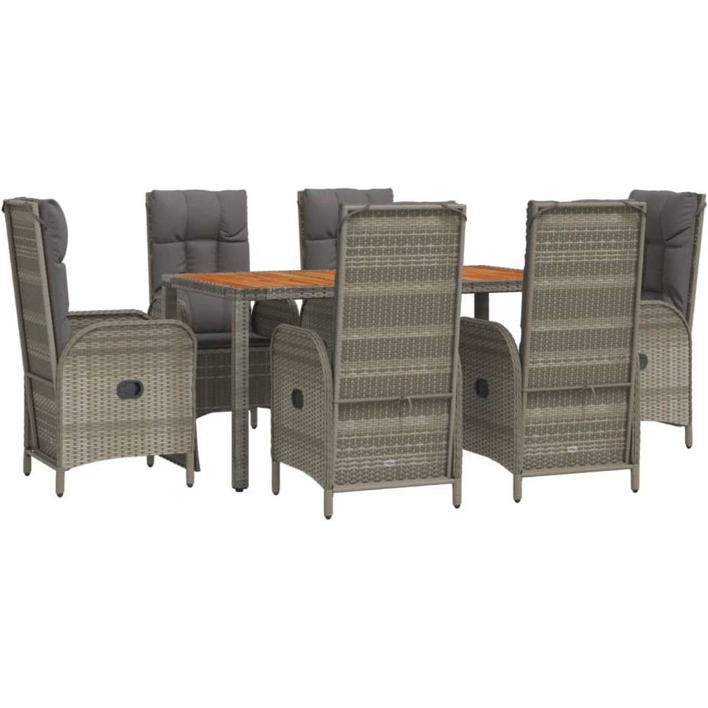 Vidaxl 7 Piece Patio Dining Set With Cushions Gray Poly Rattan