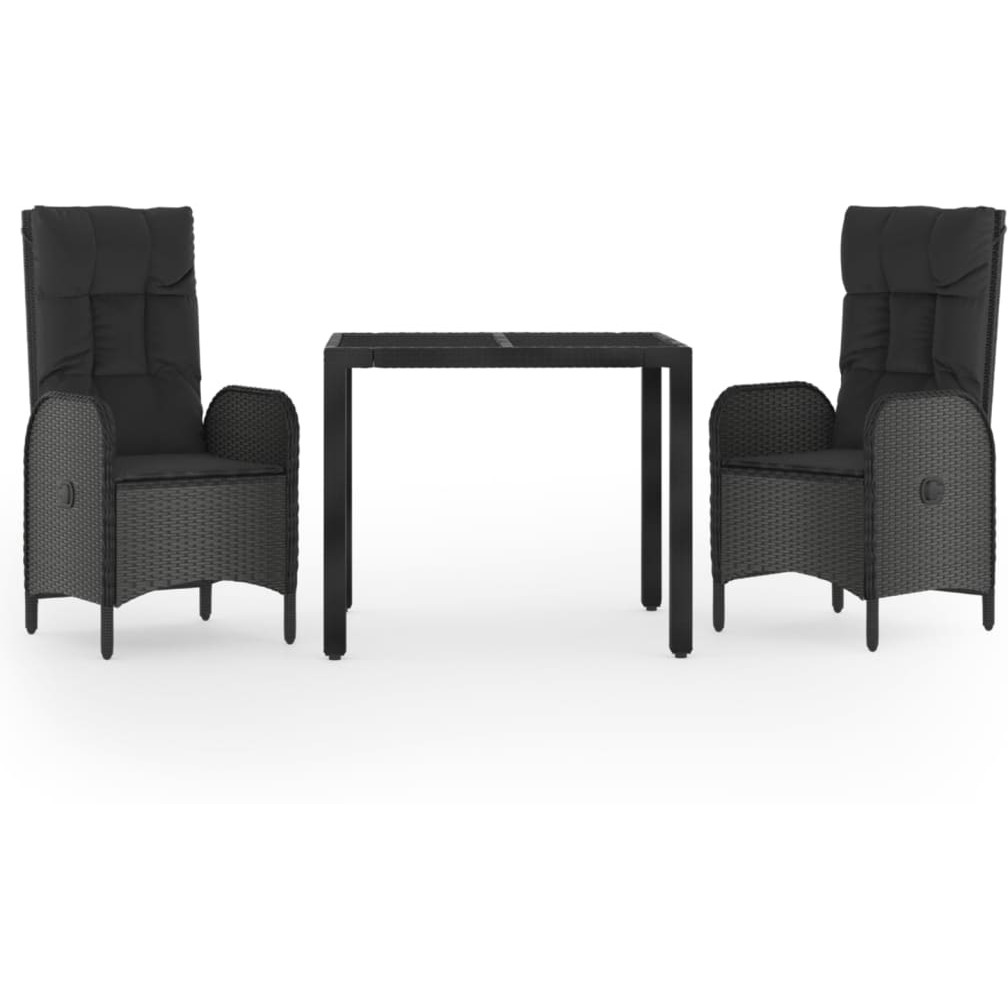 Vidaxl 3 Piece Patio Dining Set With Cushions Black Poly Rattan