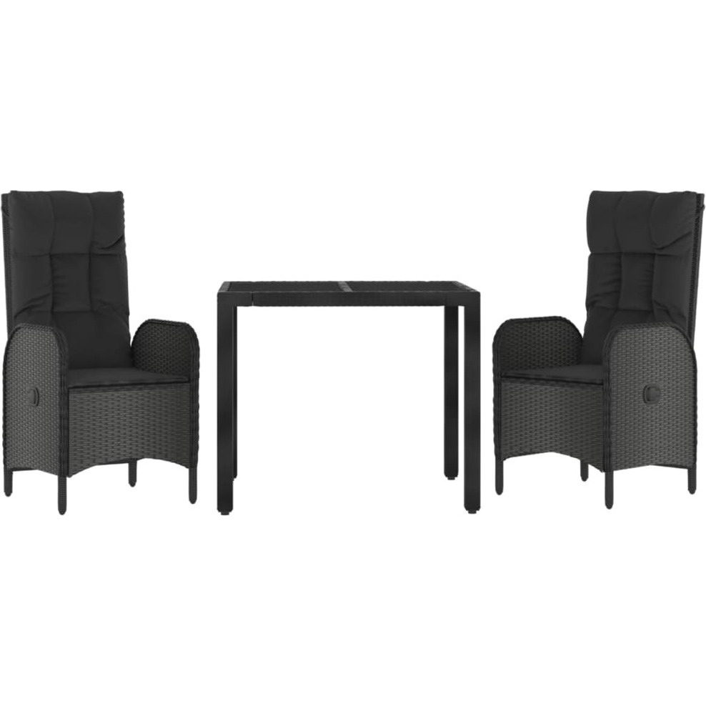 Vidaxl 3 Piece Patio Dining Set With Cushions Black Poly Rattan