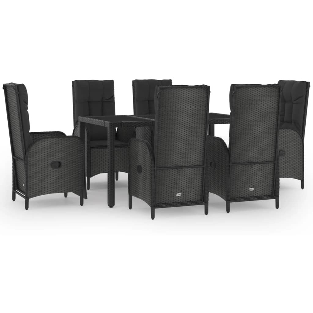 Vidaxl 7 Piece Patio Dining Set With Cushions Black Poly Rattan