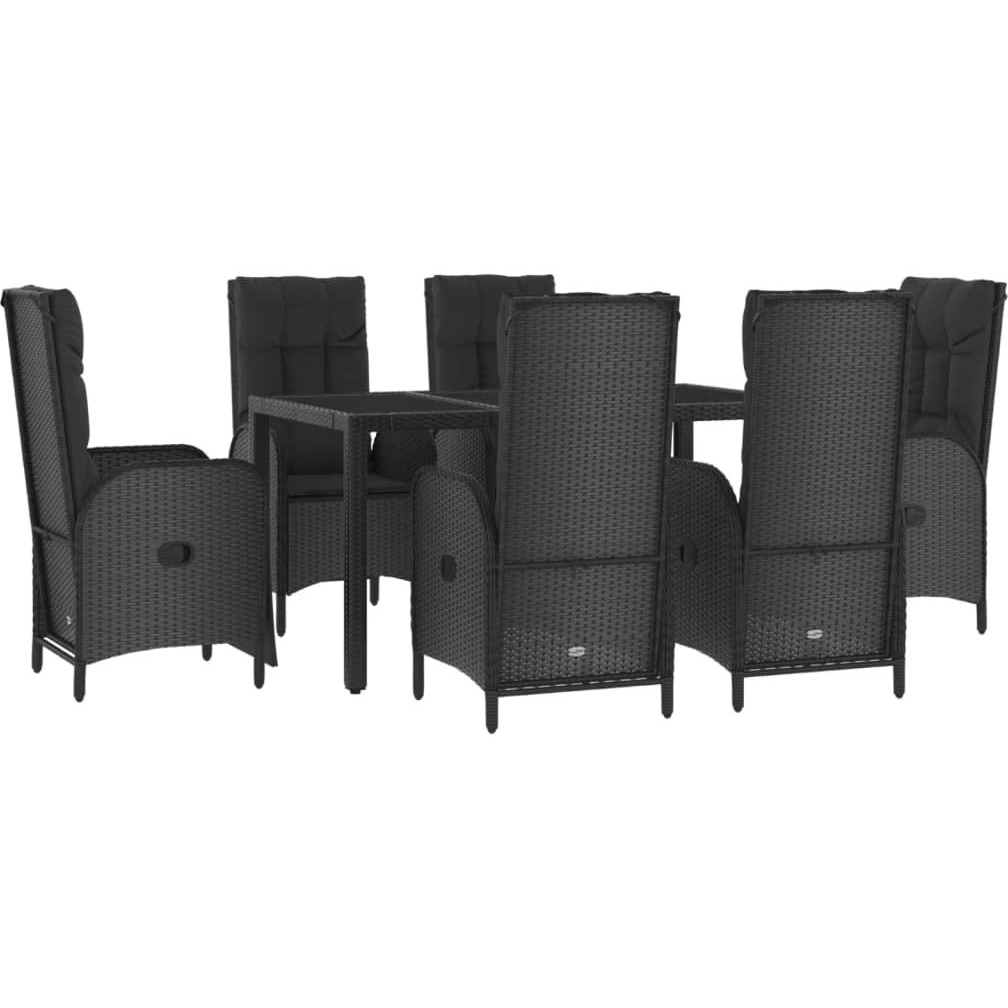 Vidaxl 7 Piece Patio Dining Set With Cushions Black Poly Rattan