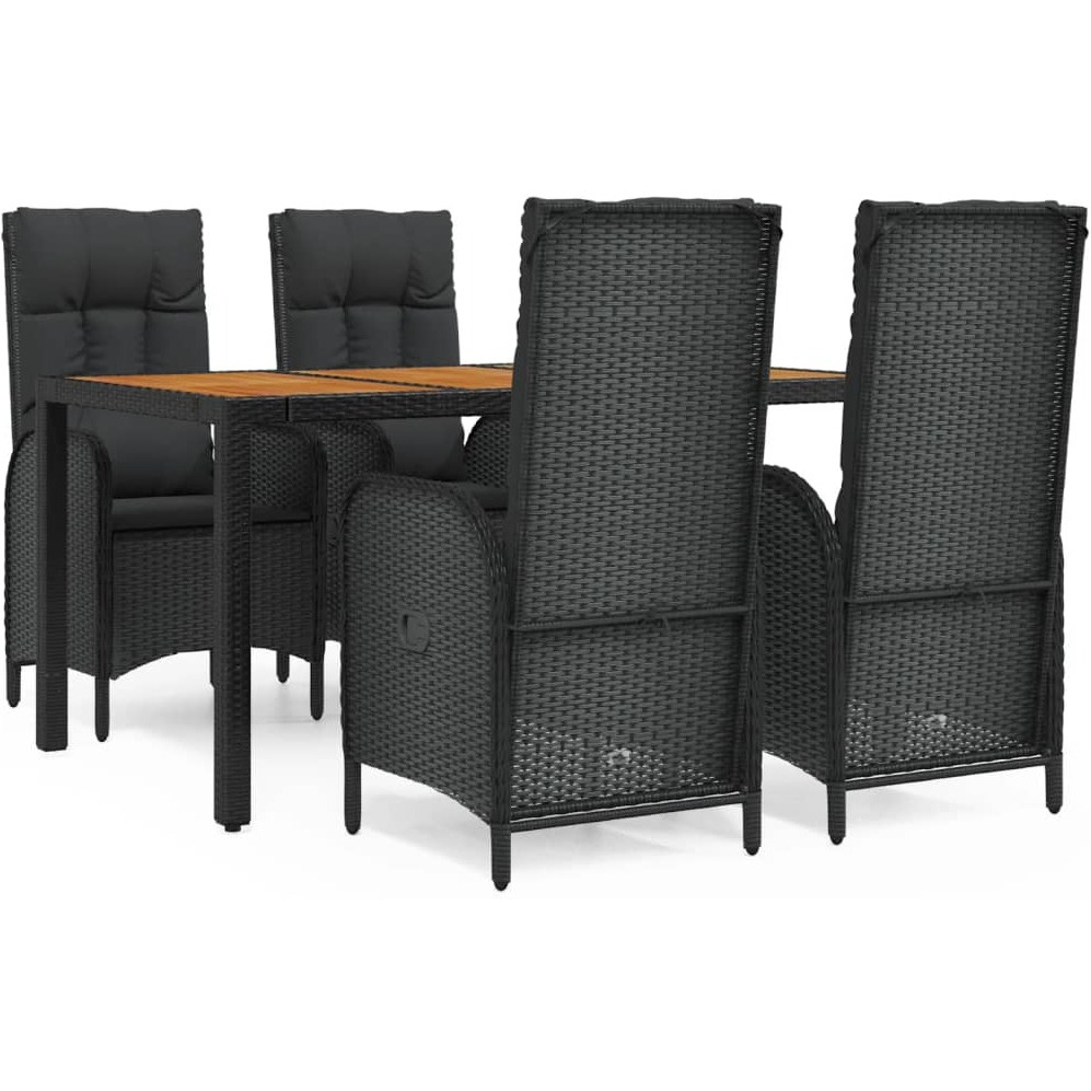 Vidaxl 5 Piece Patio Dining Set With Cushions Black Poly Rattan
