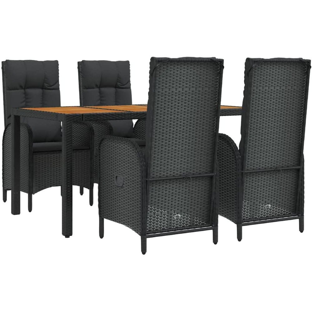 Vidaxl 5 Piece Patio Dining Set With Cushions Black Poly Rattan