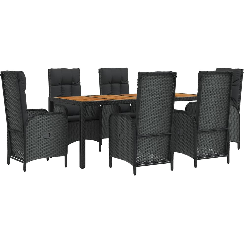 Vidaxl 7 Piece Patio Dining Set With Cushions Black Poly Rattan