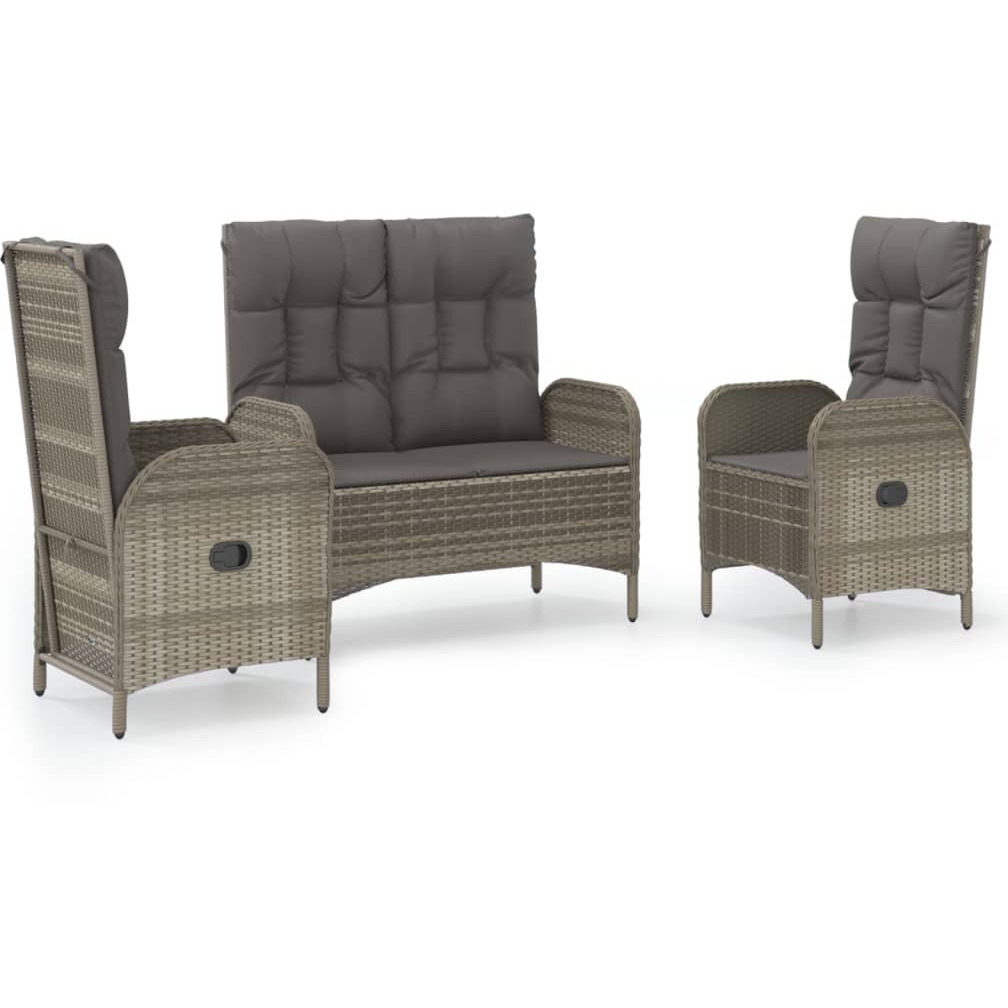 Vidaxl 3 Piece Patio Dining Set With Cushions Gray Poly Rattan