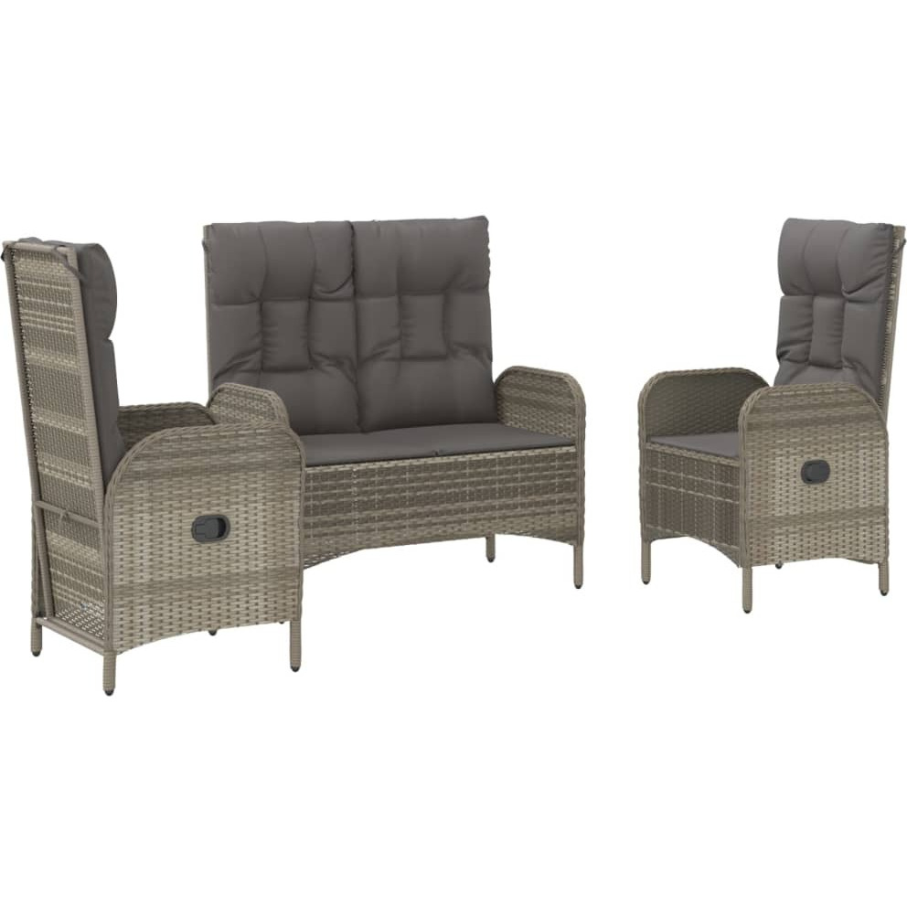 Vidaxl 3 Piece Patio Dining Set With Cushions Gray Poly Rattan