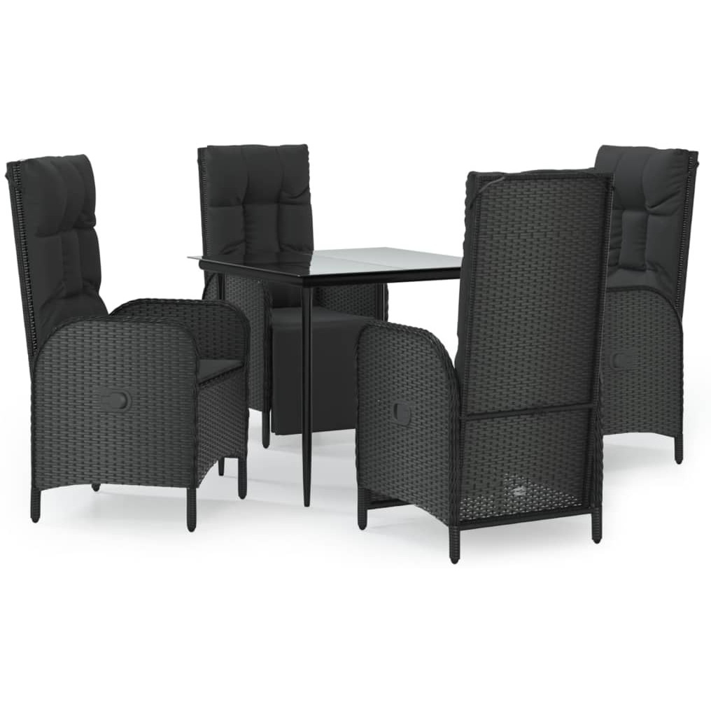 Vidaxl 5 Piece Patio Dining Set With Cushions Black Poly Rattan