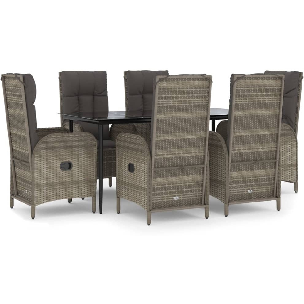 Vidaxl 7 Piece Patio Dining Set With Cushions Black And Gray Poly Rattan