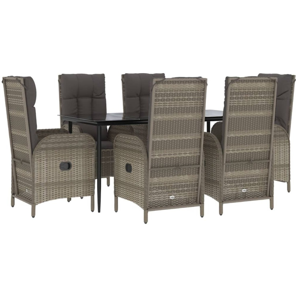 Vidaxl 7 Piece Patio Dining Set With Cushions Black And Gray Poly Rattan