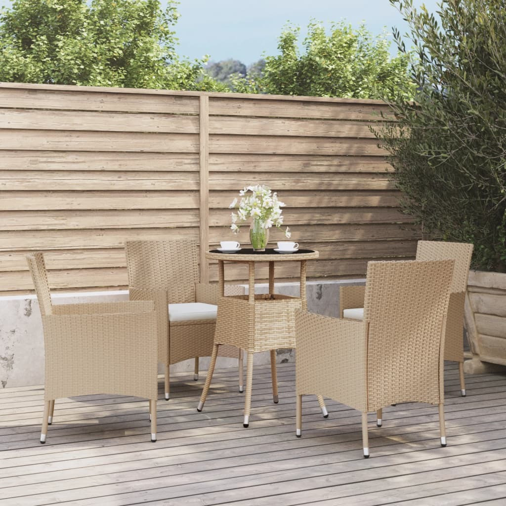 Vidaxl 5 Piece Patio Bistro Set With Cushions Beige Poly Rattan