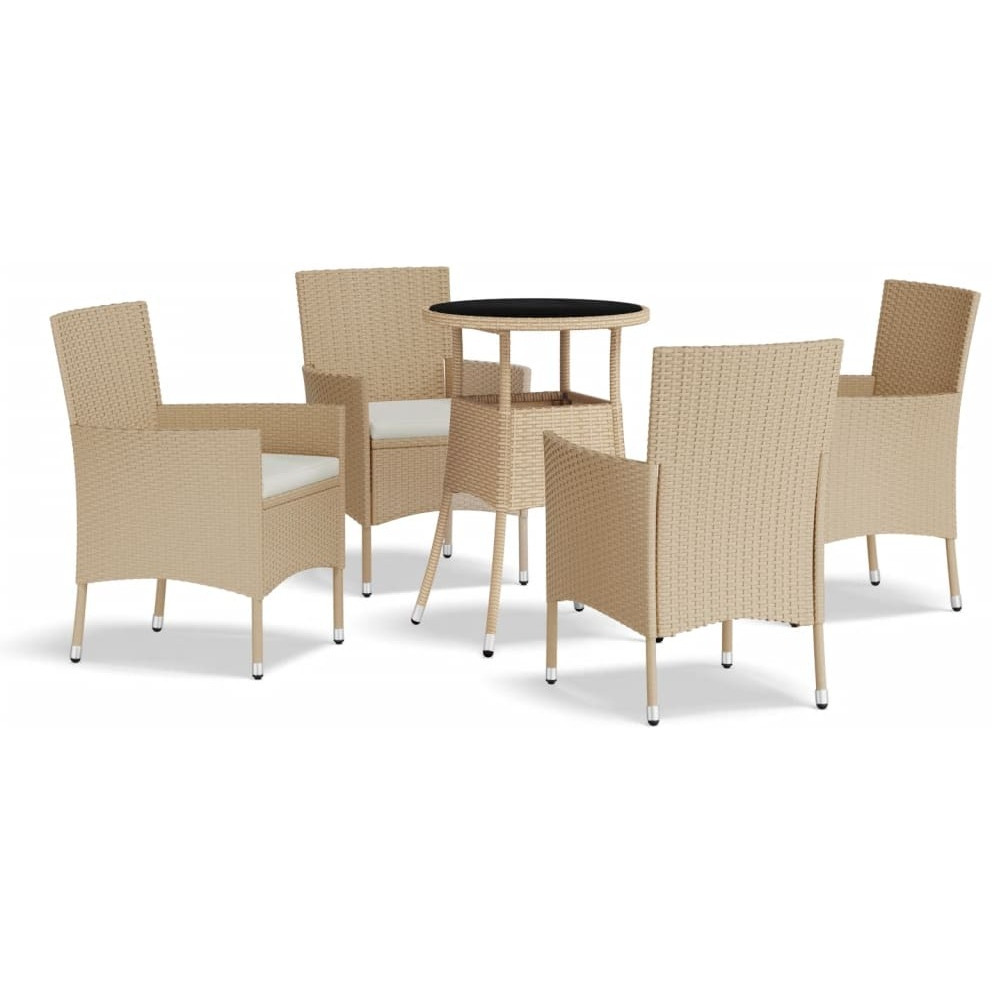 Vidaxl 5 Piece Patio Bistro Set With Cushions Beige Poly Rattan