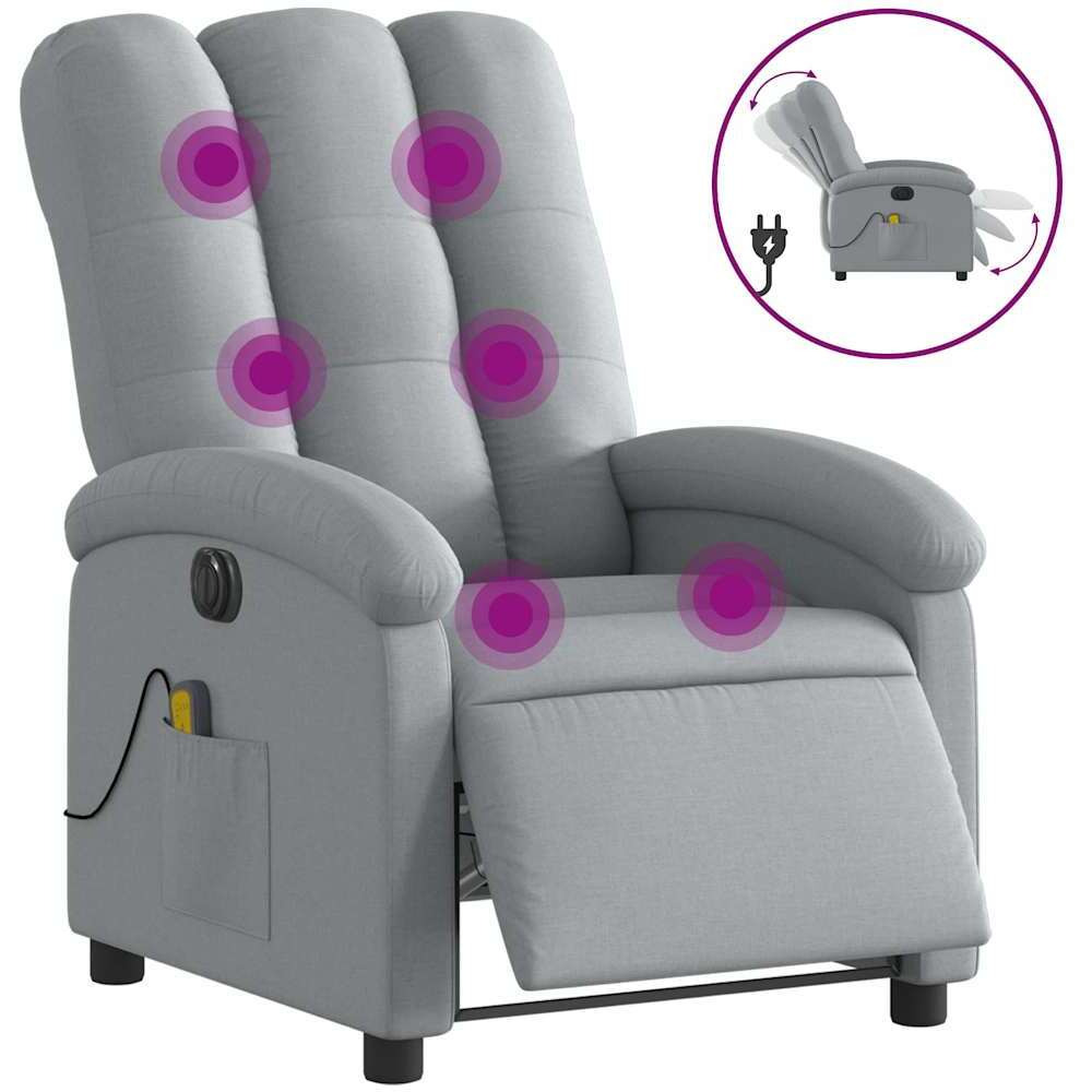Vidaxl Electric Massage Recliner Chair Light Gray Fabric