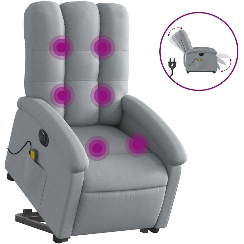 Vidaxl Electric Stand Up Massage Recliner Chair Light Gray Fabric