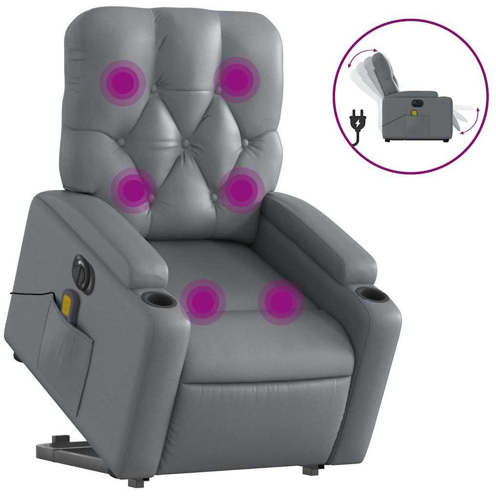 Vidaxl Electric Stand Up Massage Recliner Chair Gray Faux Leather