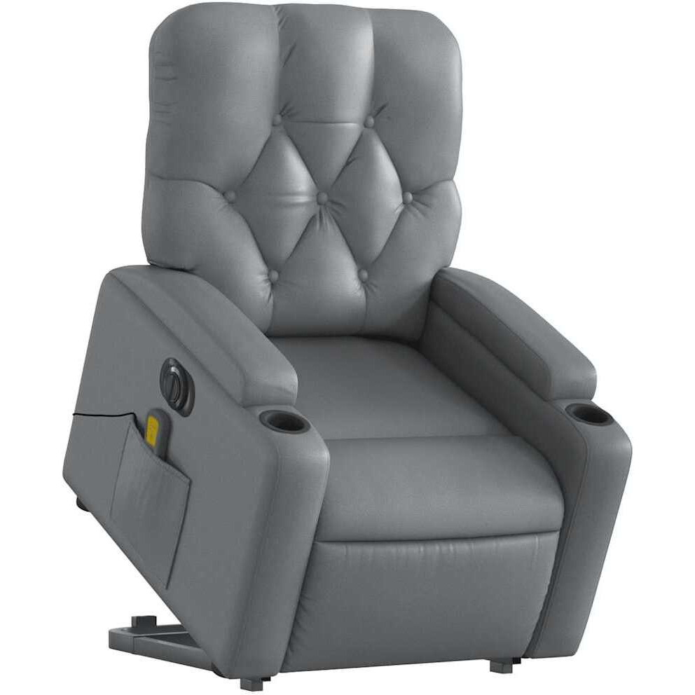 Vidaxl Electric Stand Up Massage Recliner Chair Gray Faux Leather