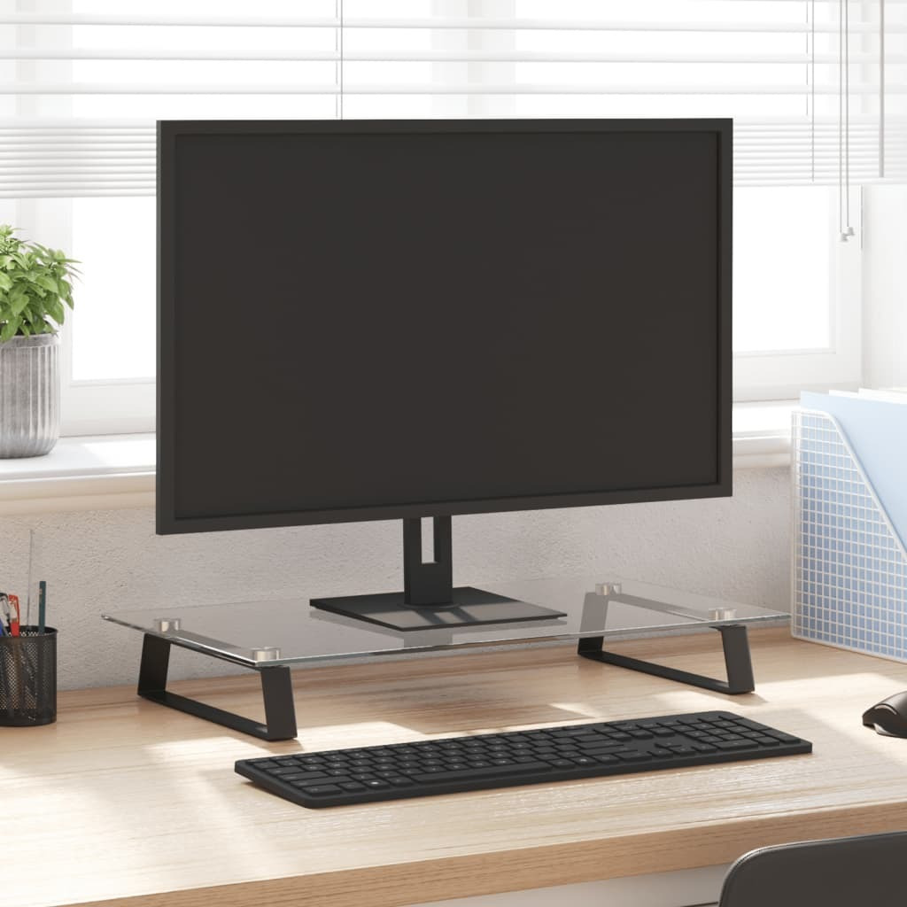 Vidaxl Monitor Stand Black 23.6"&quotX13.8"&quotX3.1"" Tempered Glass And Metal