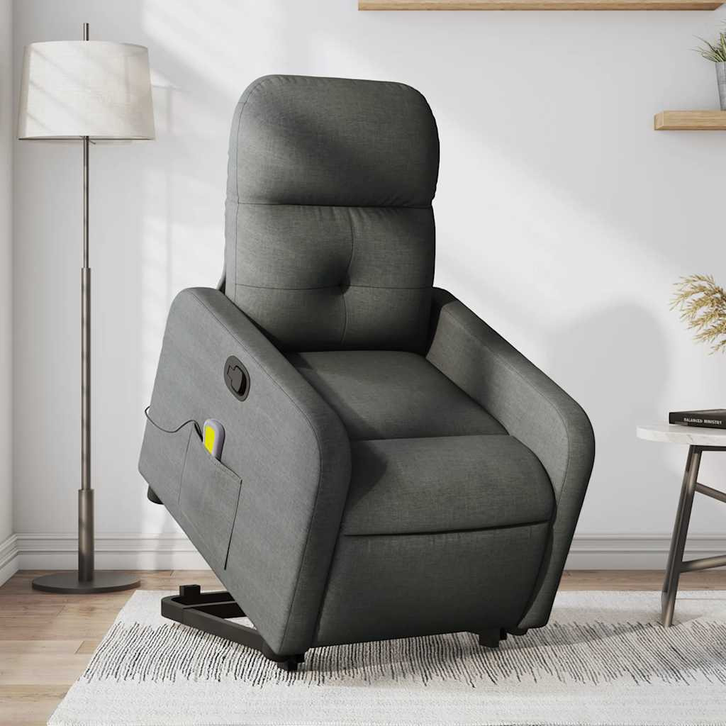 Vidaxl Stand Up Massage Recliner Chair Dark Gray Fabric