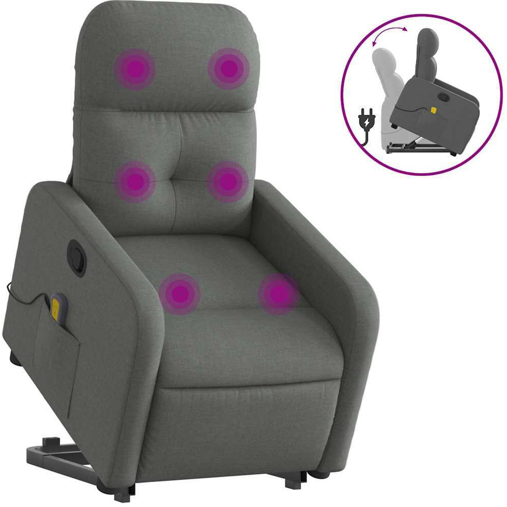 Vidaxl Stand Up Massage Recliner Chair Dark Gray Fabric