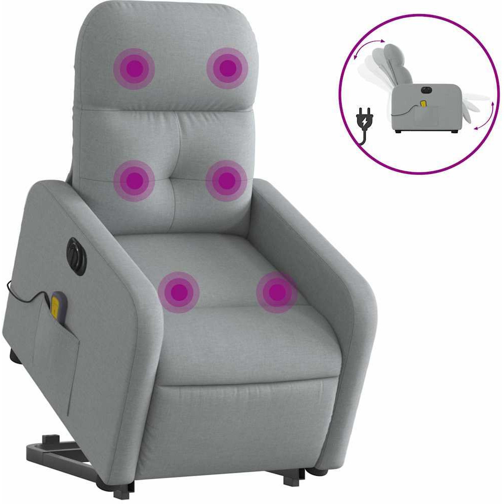 Vidaxl Electric Stand Up Massage Recliner Chair Light Gray Fabric
