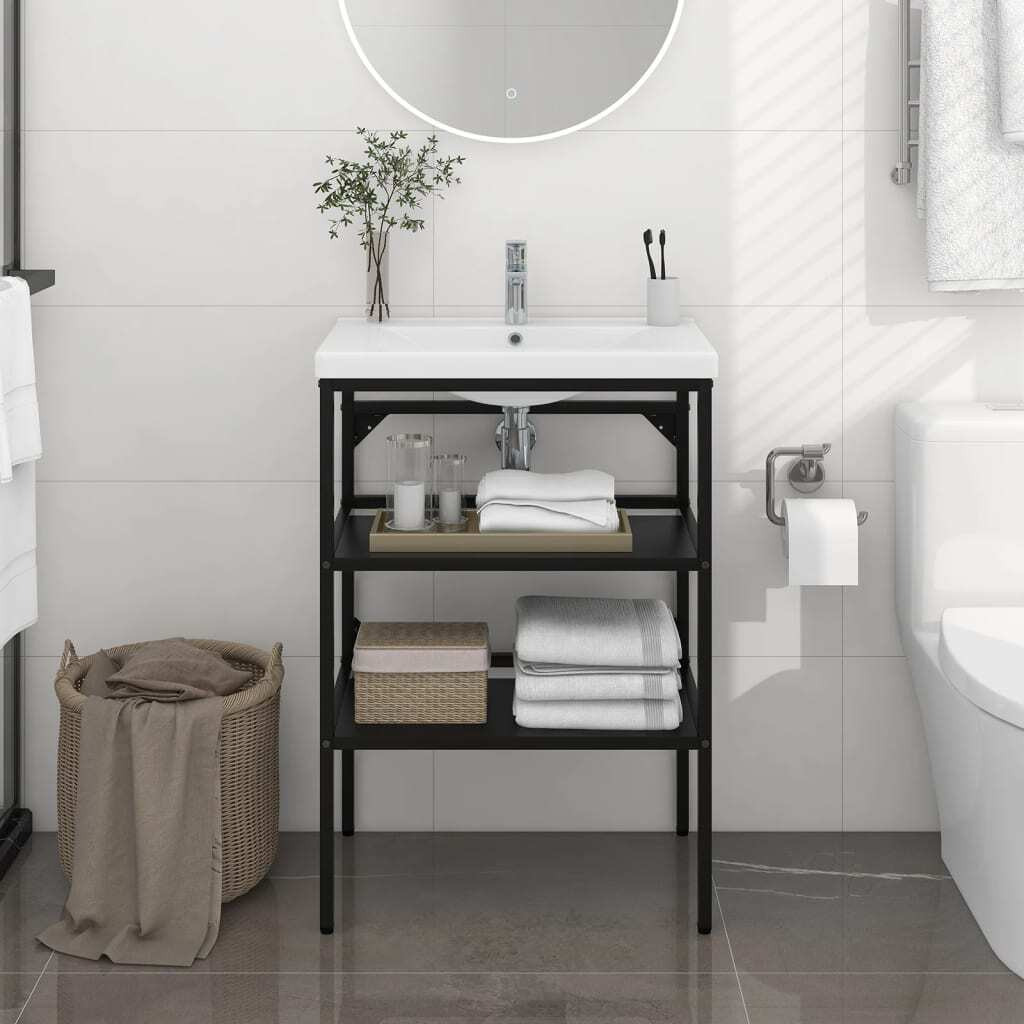 Vidaxl Bathroom Washbasin Frame Black 23.2"" X 15"" X 32.7"" Iron
