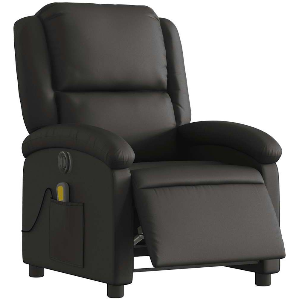 Vidaxl Electric Massage Recliner Chair Black Real Leather